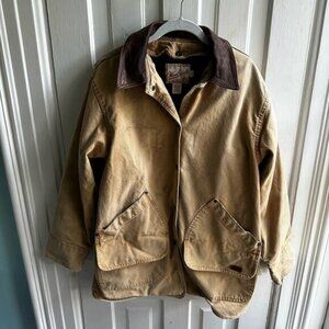 Woolrich Vintage 90s Leather Collar Wool Blanket Lined Chore Barn Coat